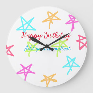 Reloj Redondo Grande Estrellas coloridas feliz cumpleaños agregar nombr