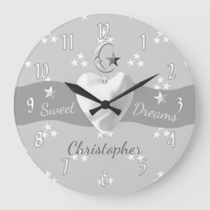 Reloj Redondo Grande Estrellas de bebé y luna con nombre