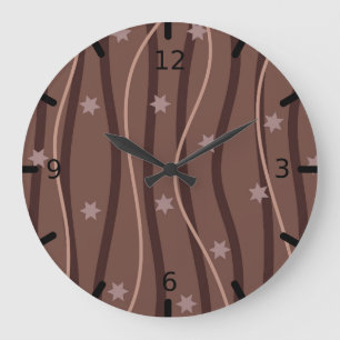 Reloj Redondo Grande Estrellas de chocolate y patrón rayado