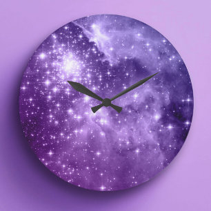 Reloj Redondo Grande Estrellas de Magia Púrpura