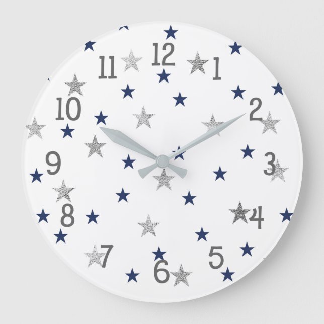 Reloj Redondo Grande Estrellas de plata de la marina Twinkle Decoración (Anverso)