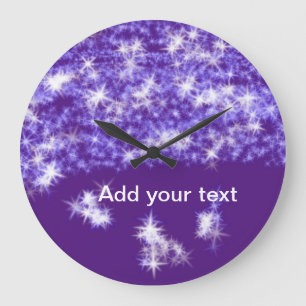 Reloj Redondo Grande Estrellas de purpurina morada simple añada su text