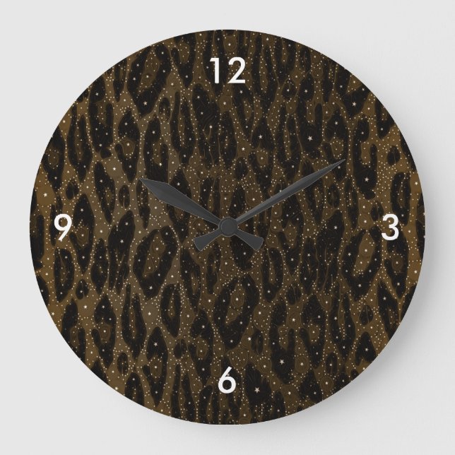 Reloj Redondo Grande Estrellas de queso negro marrón (Anverso)