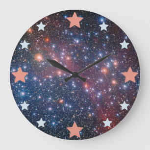 Reloj Redondo Grande Estrellas geométricas sobre una nebulosa cósmica.