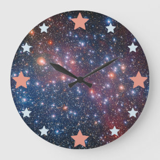 Reloj Redondo Grande Estrellas geométricas sobre una nebulosa cósmica.