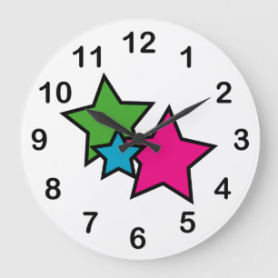 Reloj Redondo Grande Estrellas Neón Retro Rosa Azul Verde