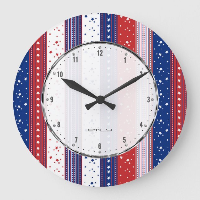 Reloj Redondo Grande Estrellas patrióticas y bandas resumen bandera est (Anverso)