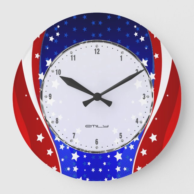 Reloj Redondo Grande Estrellas patrióticas y bandas resumen bandera est (Anverso)