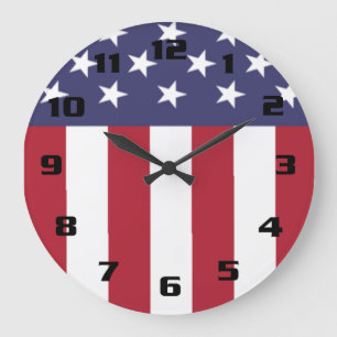 Reloj Redondo Grande Estrellas patrióticas y bandera de los Estados Uni