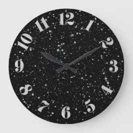 Reloj Redondo Grande Estrellas purpurinas2 - Negro plateado