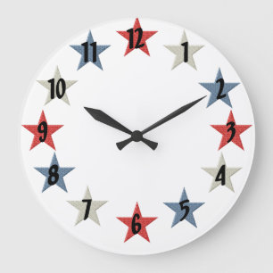 Reloj Redondo Grande Estrellas rojas blancas y azules