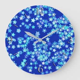Reloj Redondo Grande Estrellas, tonos azul pálido contra azul oscuro