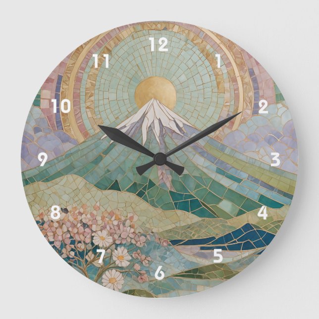 Reloj Redondo Grande Ethereal Bloom: Pastel Mosaic Volcano in Spring (Anverso)
