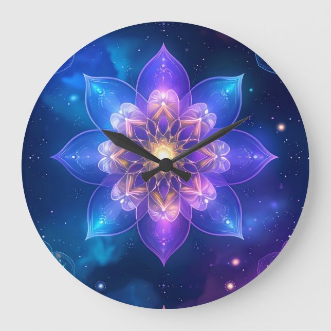 Reloj Redondo Grande Ethereal Lotus Cosmic Glow Wall Clock (Anverso)