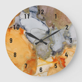 Reloj Redondo Grande Ethereal Resumen Naranja Gray Gold Art