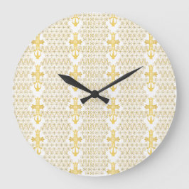 Reloj Redondo Grande Ethiopian Orthodox Cross Pattern Gold on white