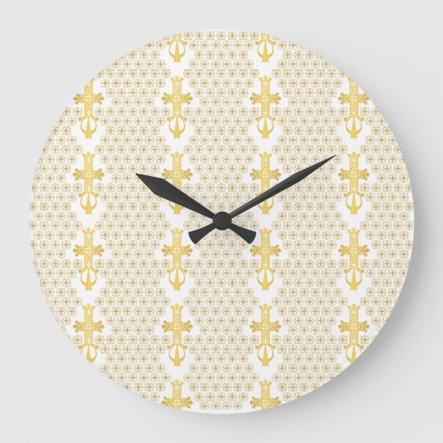 Reloj Redondo Grande Ethiopian Orthodox Cross Pattern Gold on white (Anverso)