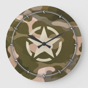 Reloj Redondo Grande Etiqueta de estrella en estilo de camuflaje de arp