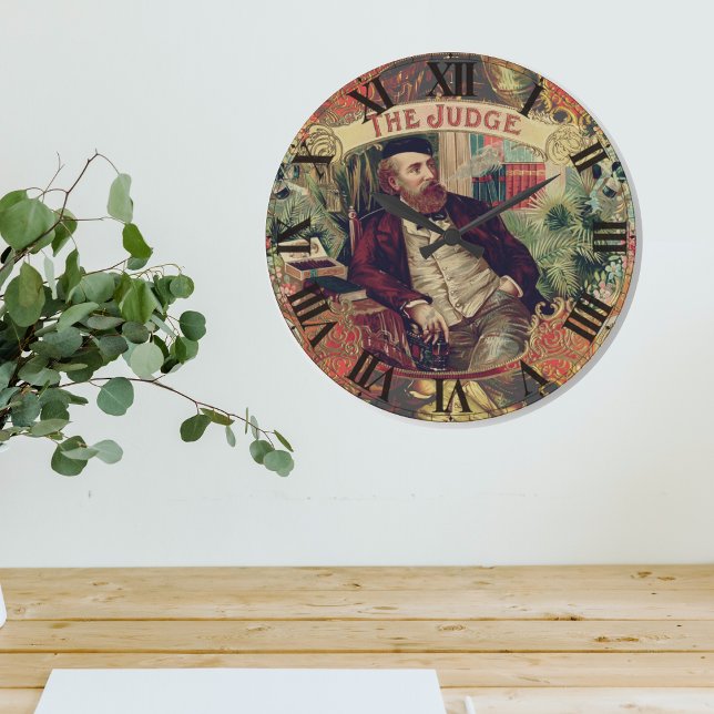 Reloj Redondo Grande Etiqueta de la caja de puros del juez vintage (The Judge Vintage Cigar Box Label Large Clock)