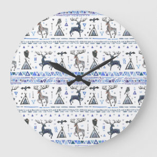 Reloj Redondo Grande Étnica tribal, los animales sueñan con atrapar, si