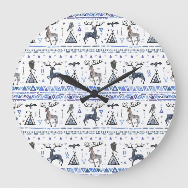 Reloj Redondo Grande Étnica tribal, los animales sueñan con atrapar, si (Anverso)