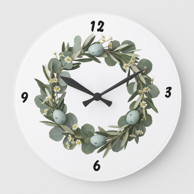 Reloj Redondo Grande Eucalyptus & Daisy Spring Wreath Wall Clock (Anverso)