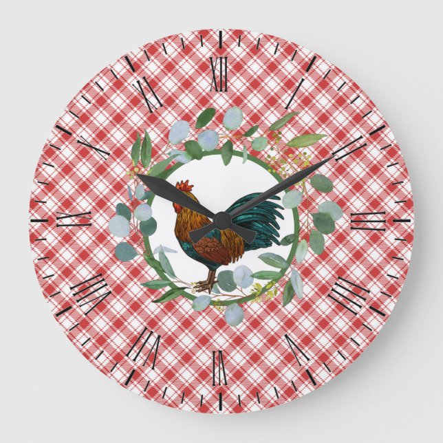 Reloj Redondo Grande Eucalyptus Wreath & Rooster Farmhouse (Anverso)