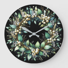 Reloj Redondo Grande Eucalyptus y Snowberries Wreath Chalk Pastel
