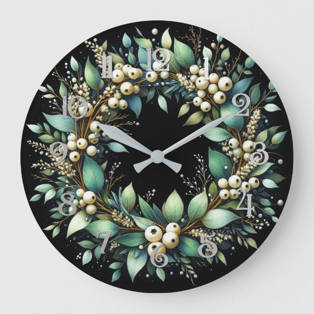 Reloj Redondo Grande Eucalyptus y Snowberries Wreath Chalk Pastel (Anverso)
