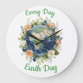 Reloj Redondo Grande Every Day Earth Day Floral Wreath Earth
