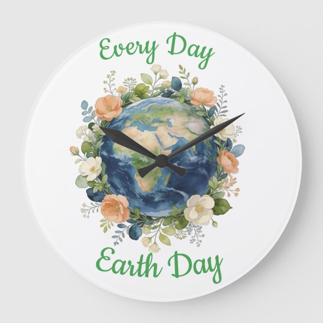 Reloj Redondo Grande Every Day Earth Day Floral Wreath Earth (Anverso)