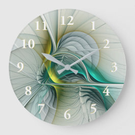 Reloj Redondo Grande Evolución fractal, arte abstracto de turquesa dora