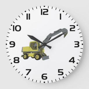 Reloj Redondo Grande Excavadora amarilla Maquinaria de construcción