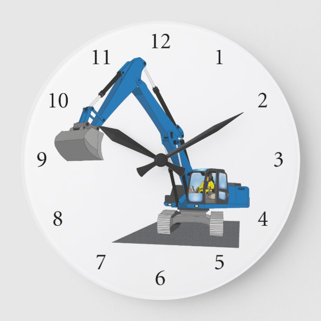 Reloj Redondo Grande excavadora azul de cadena (Anverso)