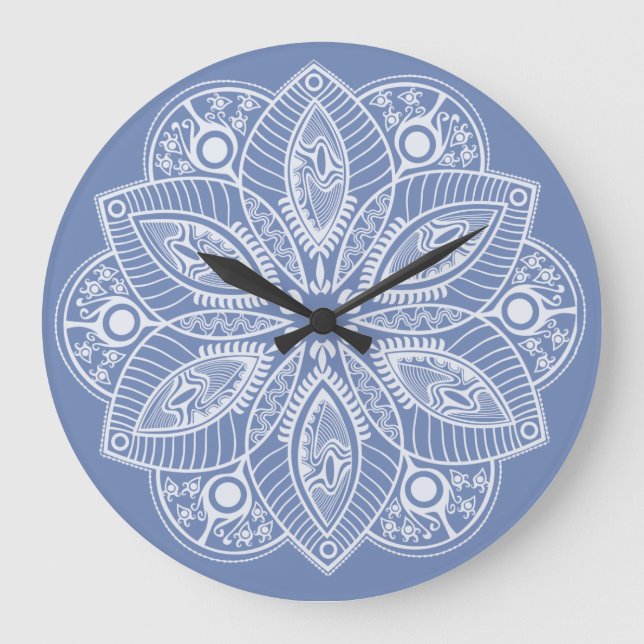 Reloj Redondo Grande Exotic White Mandala on Blue Background (Anverso)