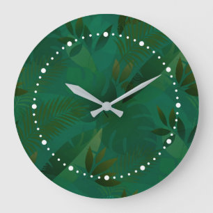 Reloj Redondo Grande Exóticas Hojas Tropicales Místicas de la Jungla Es