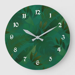 Reloj Redondo Grande Exóticas Hojas Tropicales Místicas de la Jungla Es