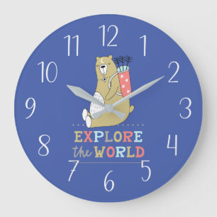 Reloj Redondo Grande Explore the World Boho Bear