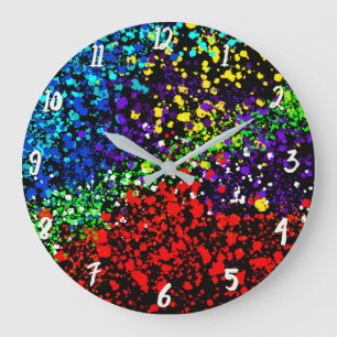 Reloj Redondo Grande Explosión de Color Puntos de Pintura Colorido Mode