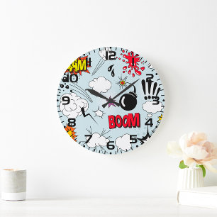 Reloj Redondo Grande Explosión de Cómic Retro Pop Art