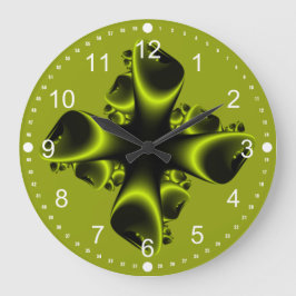 Reloj Redondo Grande Explosión Fractal Verde Neon y Negro