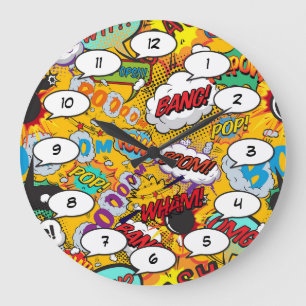Reloj Redondo Grande Explosiones de arte pop de cómics