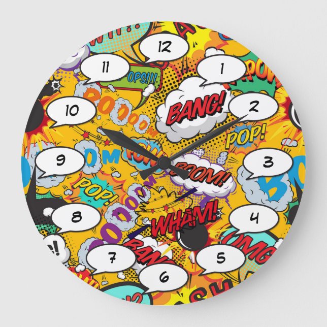 Reloj Redondo Grande Explosiones de arte pop de cómics (Anverso)