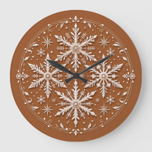 Reloj Redondo Grande Exquisitos copos de nieve blancos intrincados