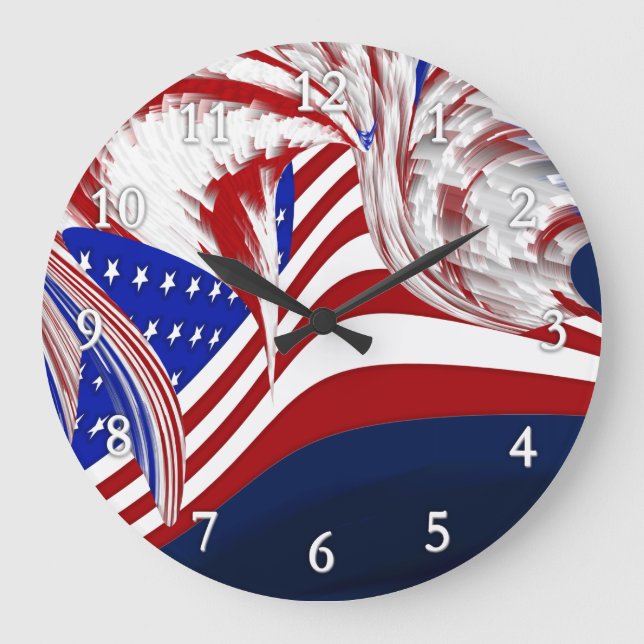 Reloj Redondo Grande Extracto azul blanco rojo americano de la bandera (Anverso)