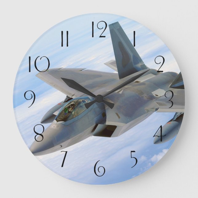Reloj Redondo Grande F-22 Raptor militar Jet (Anverso)