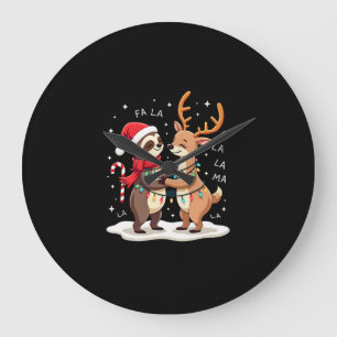 Reloj Redondo Grande Fa La La Llama Luces de Navidad Perezoso Montando