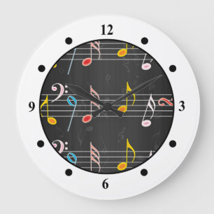 Reloj Redondo Grande Fab Music Notes on Black