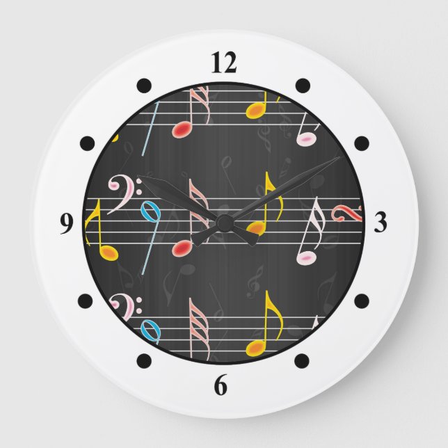 Reloj Redondo Grande Fab Music Notes on Black (Anverso)