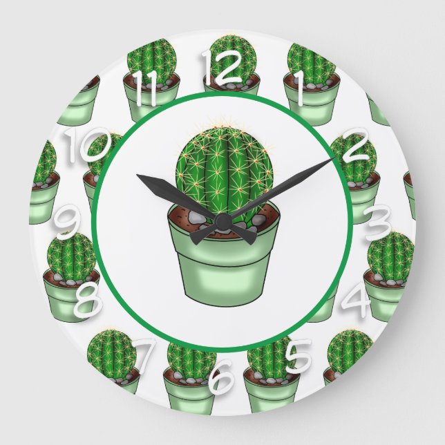 Reloj Redondo Grande Fábrica de la mano Cacti (Anverso)